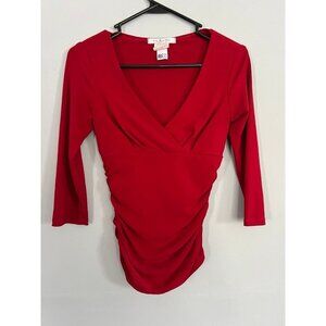 La Belle - Womens Red V-neck blouse Sz. MD